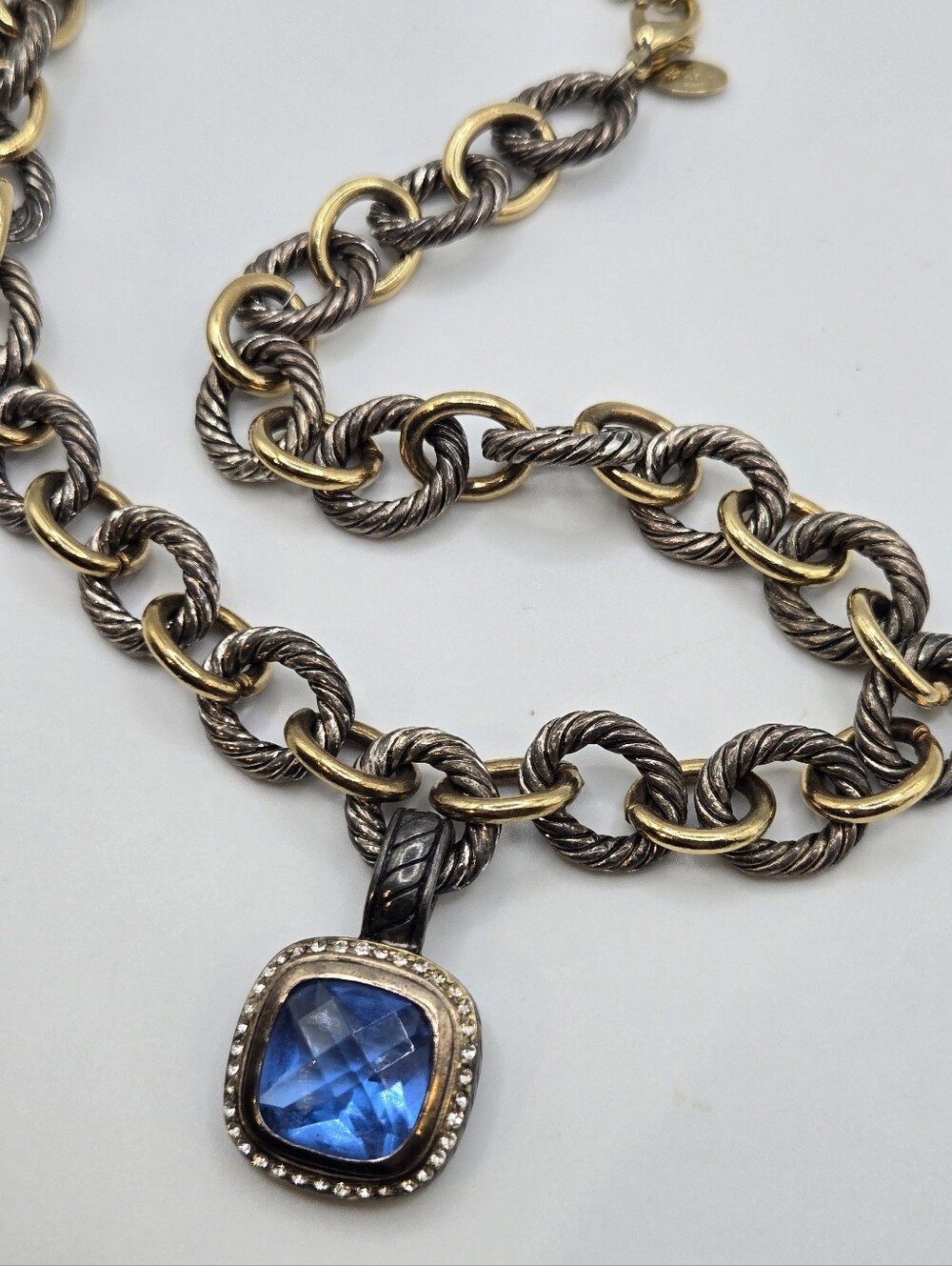 VTG CHUNKY Rope Chain Blue CZ Crystal Pendant Necklace 20.5" Premier Designs